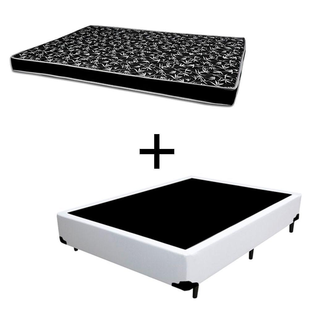 Cama Box Casal 138 Tecido Sintético Branco Com Colchão Hamburgo - 100% Espuma - D28 Preto 54x138x188 - 1