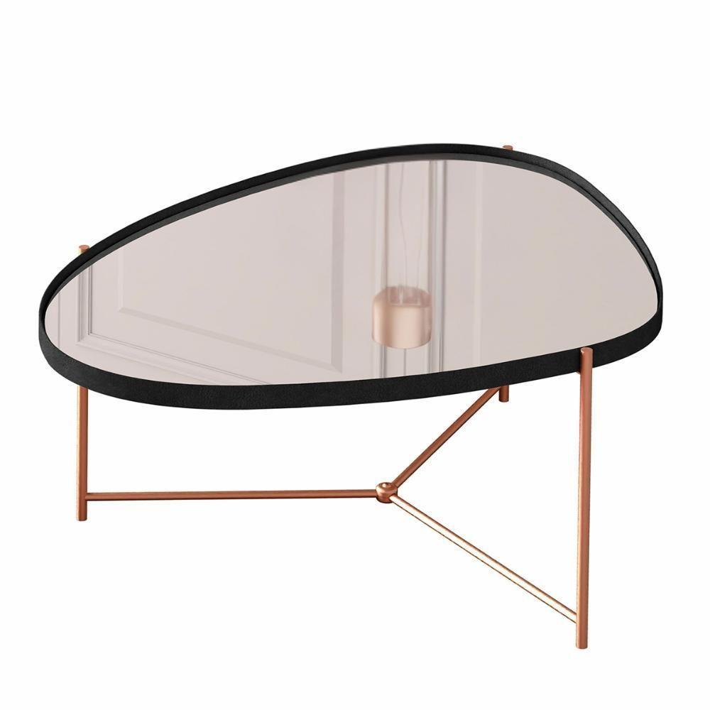 Mesa De Centro Organica Alamanda Espelhada Com Pés Metálicos Preto-bronze - 1