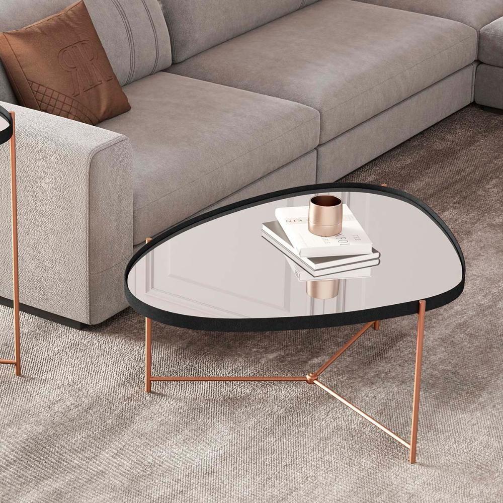 Mesa De Centro Organica Alamanda Espelhada Com Pés Metálicos Preto-bronze - 2