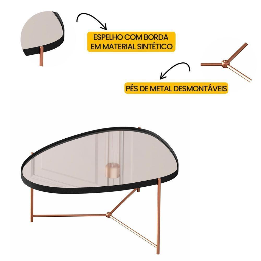 Mesa De Centro Organica Alamanda Espelhada Com Pés Metálicos Preto-bronze - 3