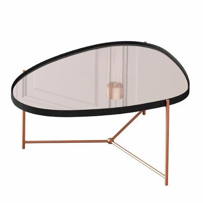 Mesa De Centro Organica Alamanda Espelhada Com Pés Metálicos Preto-bronze