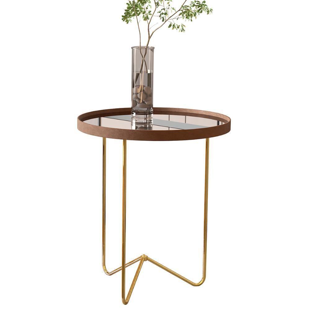 Mesa Lateral Alamanda Sala Espelhada Com Pés Metálicos Castanho-dourado - 1