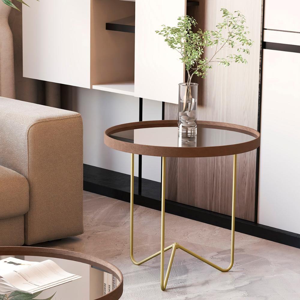 Mesa Lateral Alamanda Sala Espelhada Com Pés Metálicos Castanho-dourado - 2