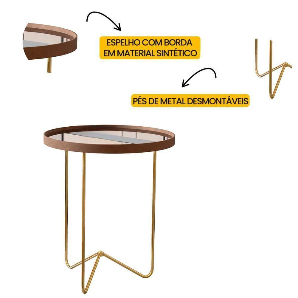 Mesa Lateral Alamanda Sala Espelhada Com Pés Metálicos Castanho-dourado - 3