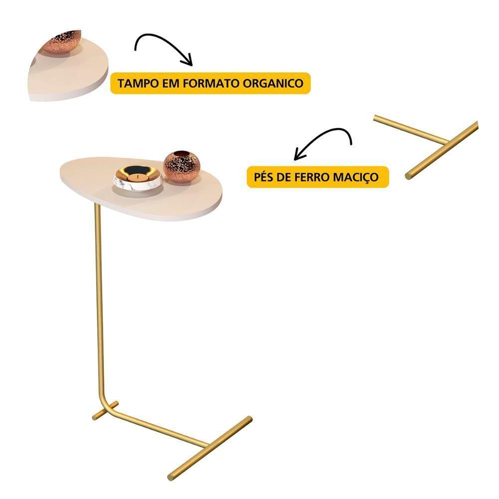 Mesa De Apoio De Sofá Orgânica Alamanda Com Pés De Metal Off White-dourado - 3