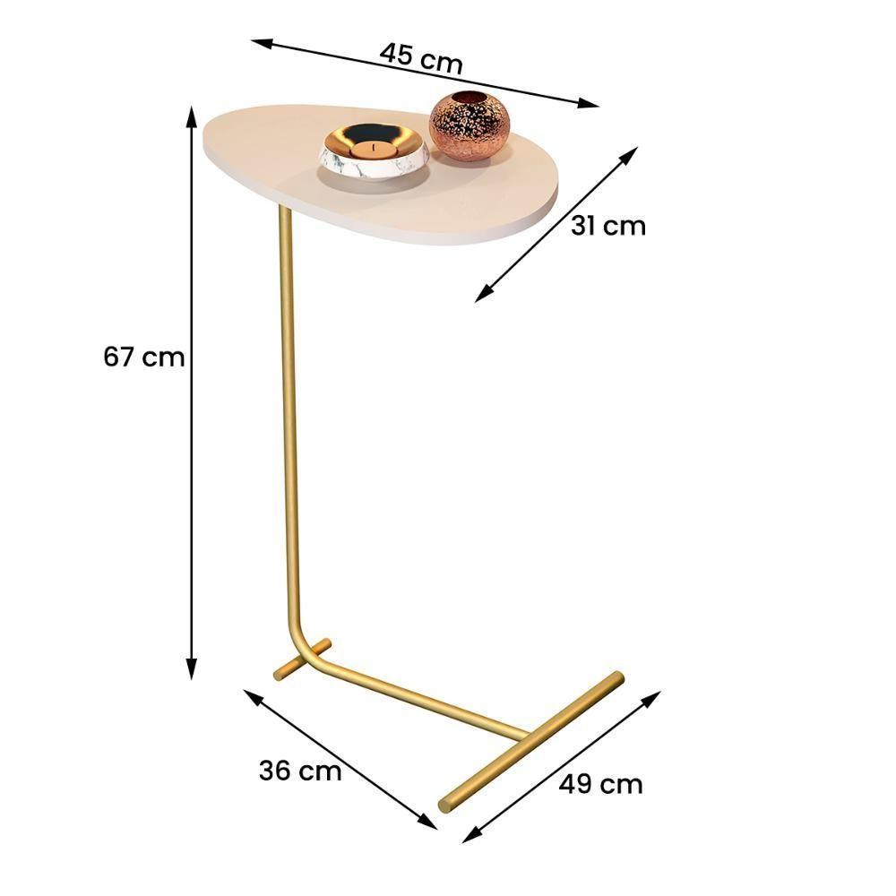 Mesa De Apoio De Sofá Orgânica Alamanda Com Pés De Metal Off White-dourado - 4