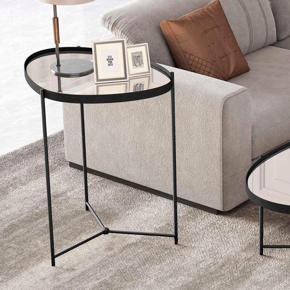 Mesa Lateral Orgânica Alamanda Espelhada Com Pés Metálicos Preto-preto - 2