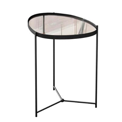 Mesa Lateral Orgânica Alamanda Espelhada Com Pés Metálicos Preto-preto