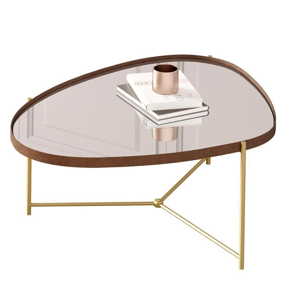 Mesa De Centro Organica Alamanda Espelhada Com Pés Metálicos Castanho-dourado - 1