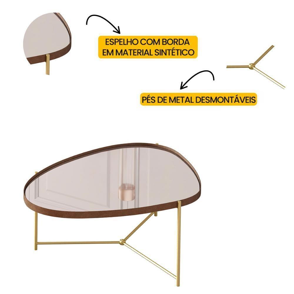 Mesa De Centro Organica Alamanda Espelhada Com Pés Metálicos Castanho-dourado - 3