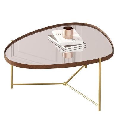 Mesa De Centro Organica Alamanda Espelhada Com Pés Metálicos Castanho-dourado