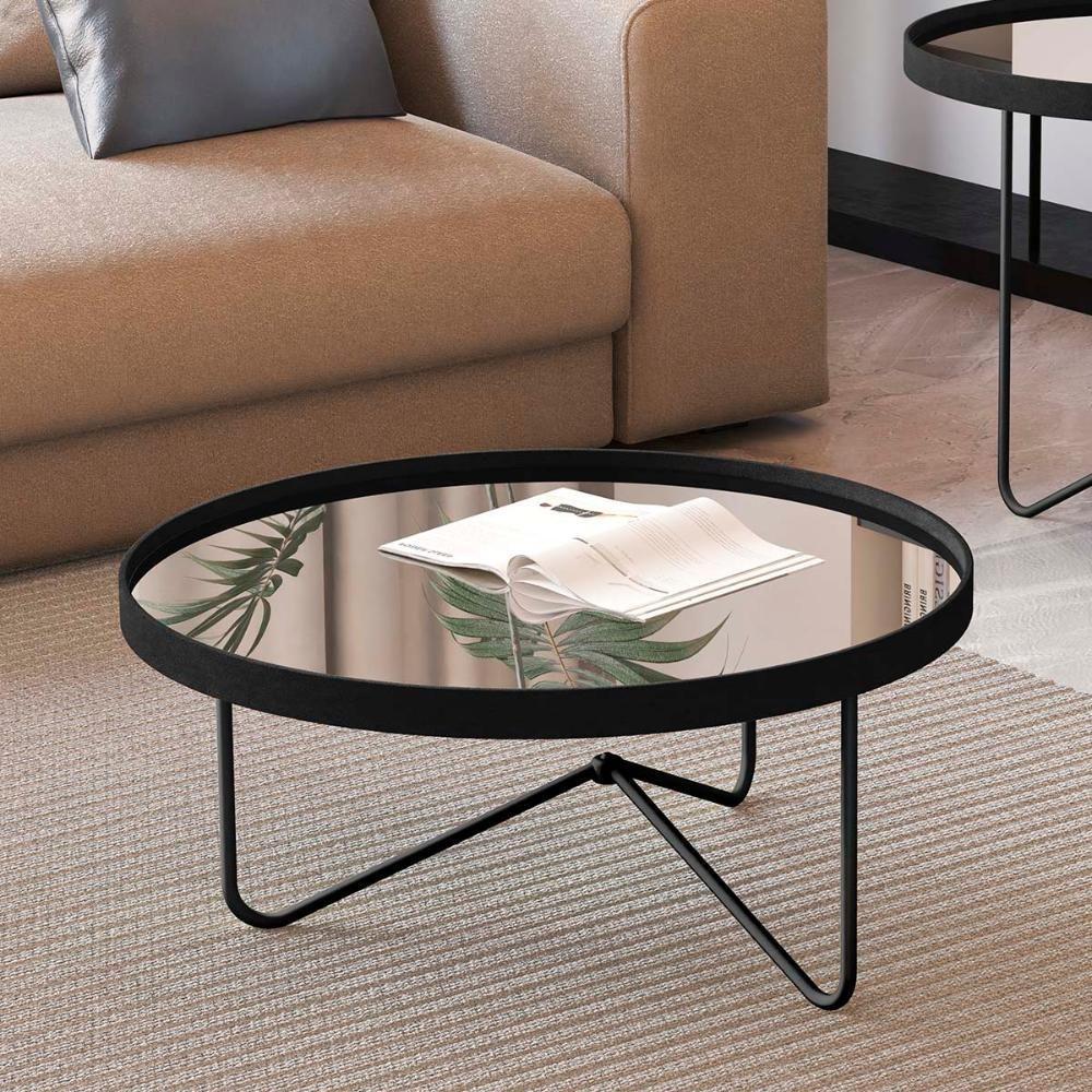 Mesa De Centro Alamanda Sala Espelhada Com Pés Metálicos Preto-preto - 2