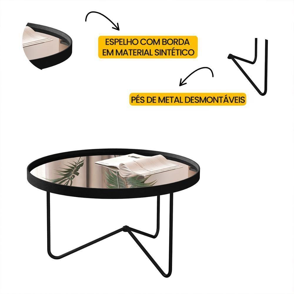Mesa De Centro Alamanda Sala Espelhada Com Pés Metálicos Preto-preto - 3