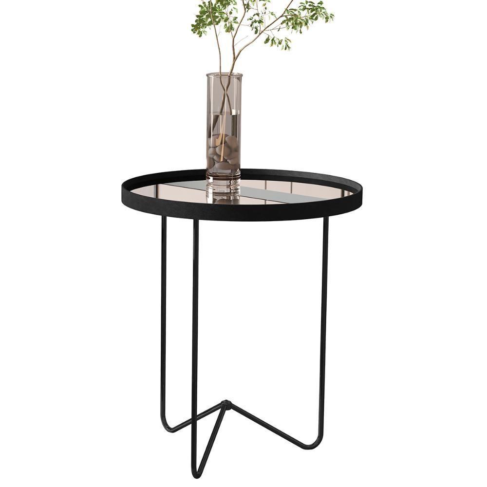 Mesa Lateral Alamanda Sala Espelhada Com Pés Metálicos Preto-preto - 1