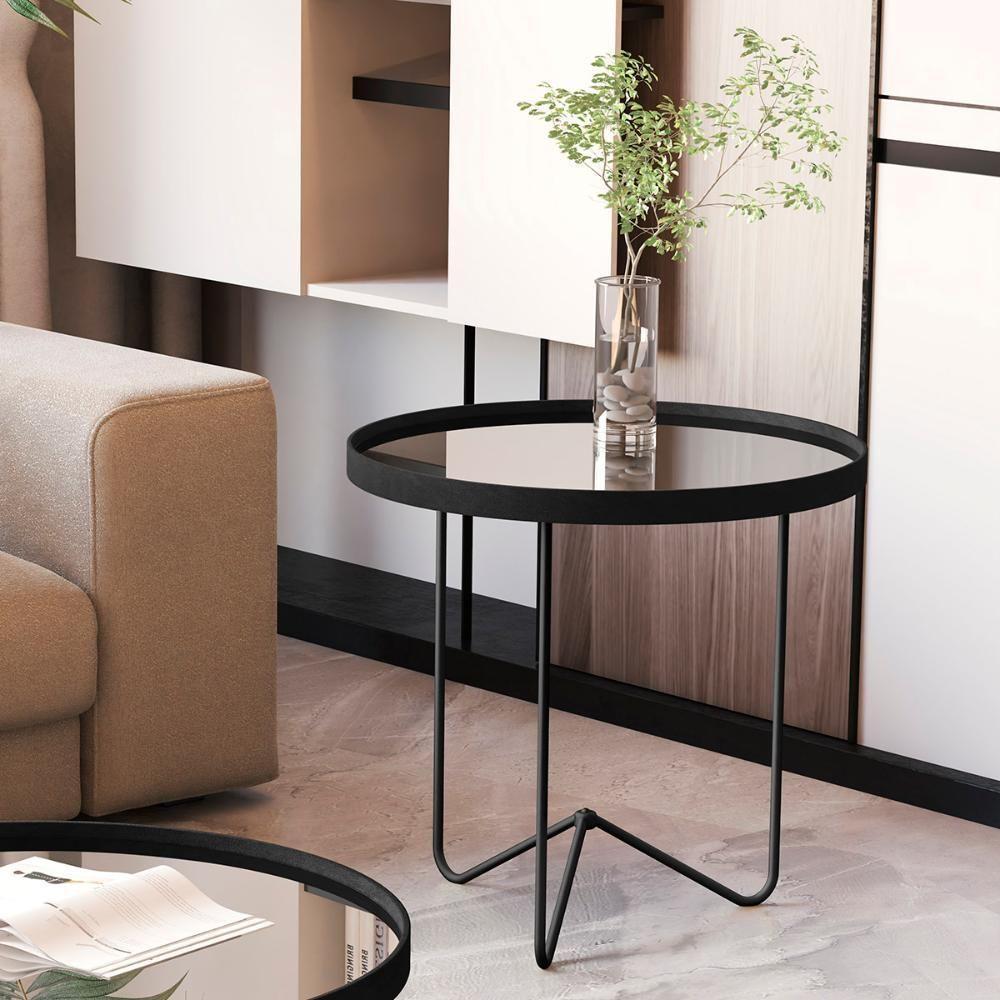 Mesa Lateral Alamanda Sala Espelhada Com Pés Metálicos Preto-preto - 2