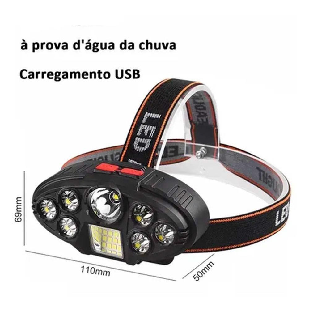 Lanterna De Cabeça Sinalizador Ajustável Profissional Trilha Barco Acampamento Pesca Pescaria 8 Leds Recarregável Usb Co - 2