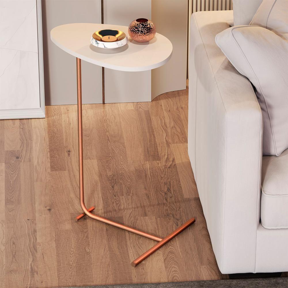 Mesa De Apoio De Sofá Orgânica Alamanda Com Pés De Metal Off White-bronze - 2