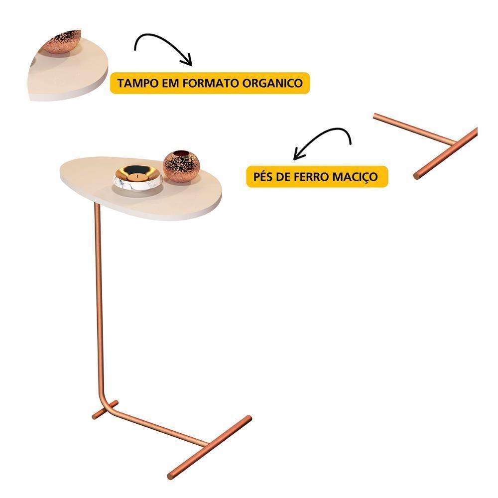 Mesa De Apoio De Sofá Orgânica Alamanda Com Pés De Metal Off White-bronze - 3