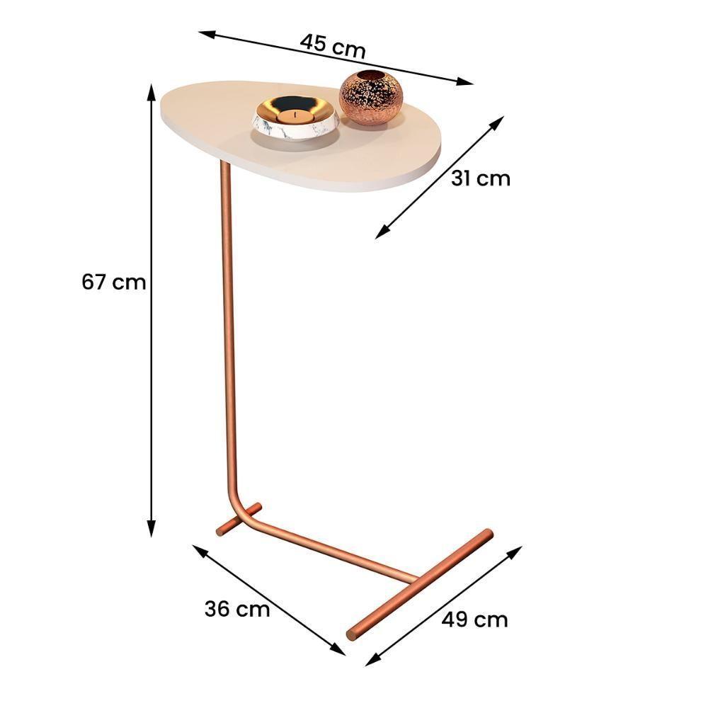 Mesa De Apoio De Sofá Orgânica Alamanda Com Pés De Metal Off White-bronze - 4