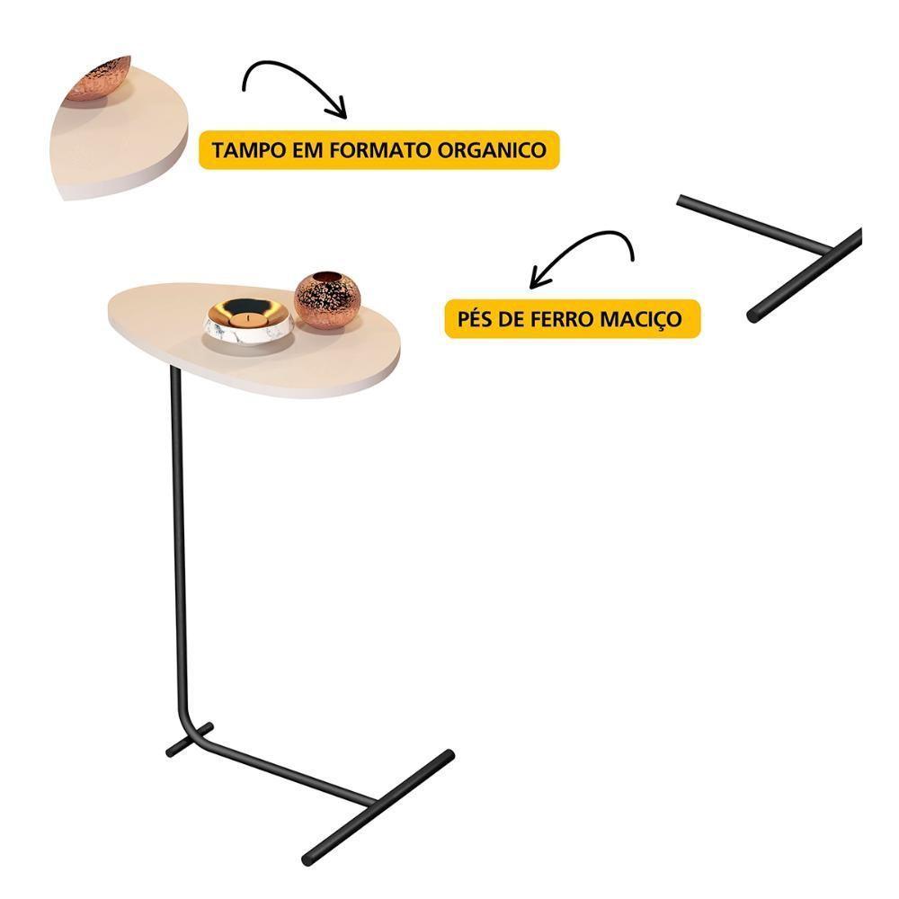 Mesa De Apoio De Sofá Orgânica Alamanda Com Pés De Metal Off White-preto - 3