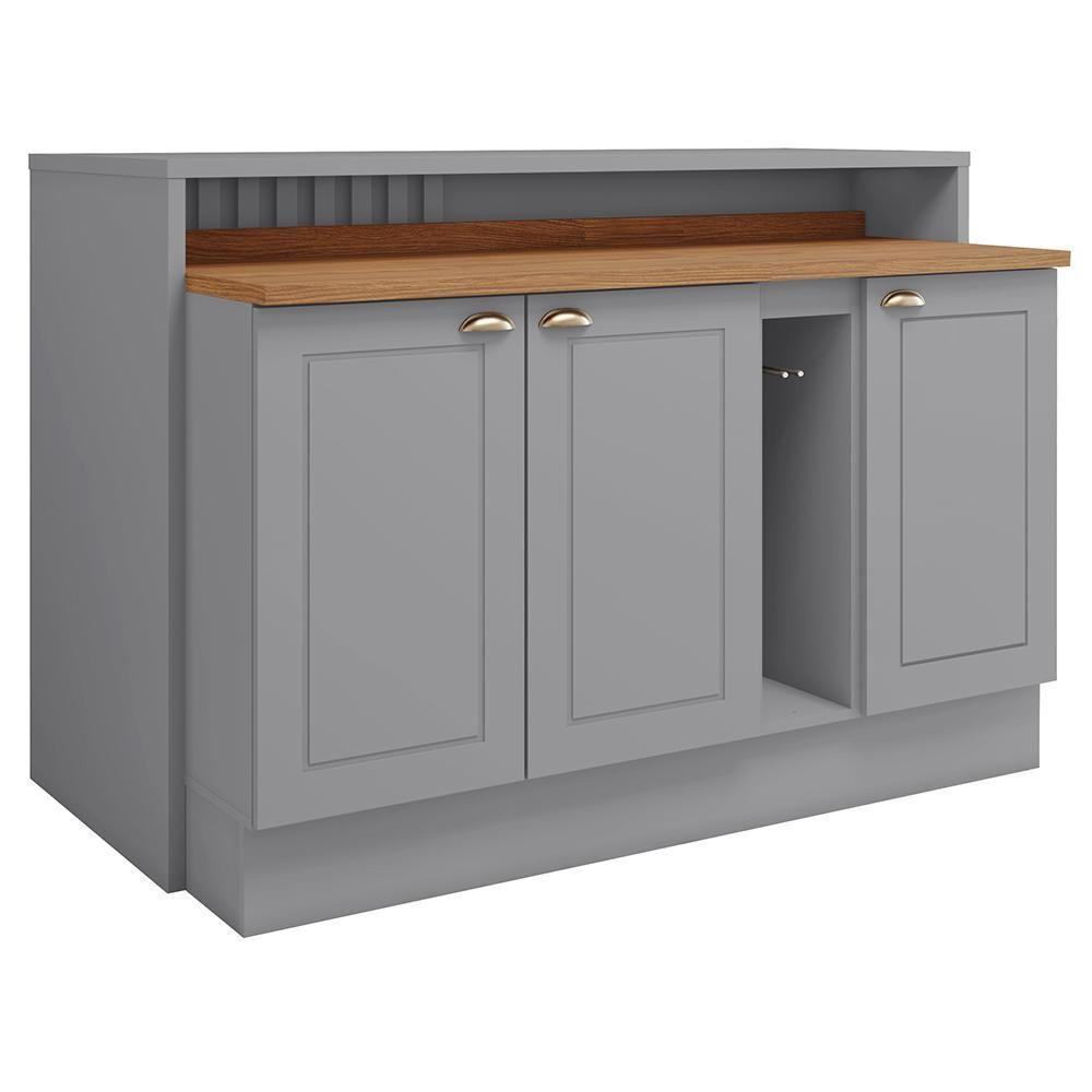 Kit Ilha Gourmet Com Balcões 80cm, 40cm E Porta Toalha Americana Cinza - Móveis Henn Cinza - 1