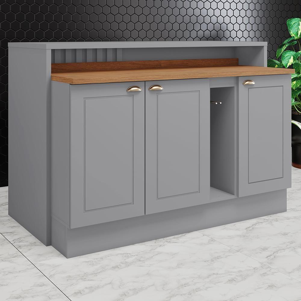 Kit Ilha Gourmet Com Balcões 80cm, 40cm E Porta Toalha Americana Cinza - Móveis Henn Cinza - 2