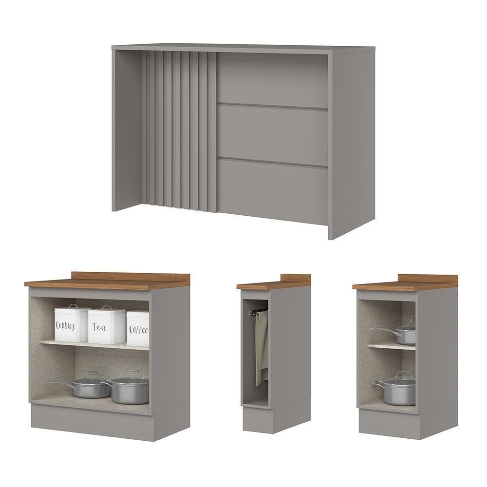 Kit Ilha Gourmet Com Balcões 80cm, 40cm E Porta Toalha Americana Cinza - Móveis Henn Cinza - 5