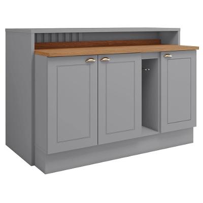 Kit Ilha Gourmet Com Balcões 80cm, 40cm E Porta Toalha Americana Cinza - Móveis Henn Cinza