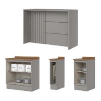 Kit Ilha Gourmet Com Balcões 80cm, 40cm E Porta Toalha Americana Cinza - Móveis Henn Cinza - 5