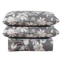 Kit Cobre Leito Colcha Turin Casal Estampada C/ Babado 400 Fios 3 Peças Florido Flores Cinza - 100% Poliéster - 1