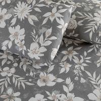 Kit Cobre Leito Colcha Turin Casal Estampada C/ Babado 400 Fios 3 Peças Florido Flores Cinza - 100% Poliéster - 5