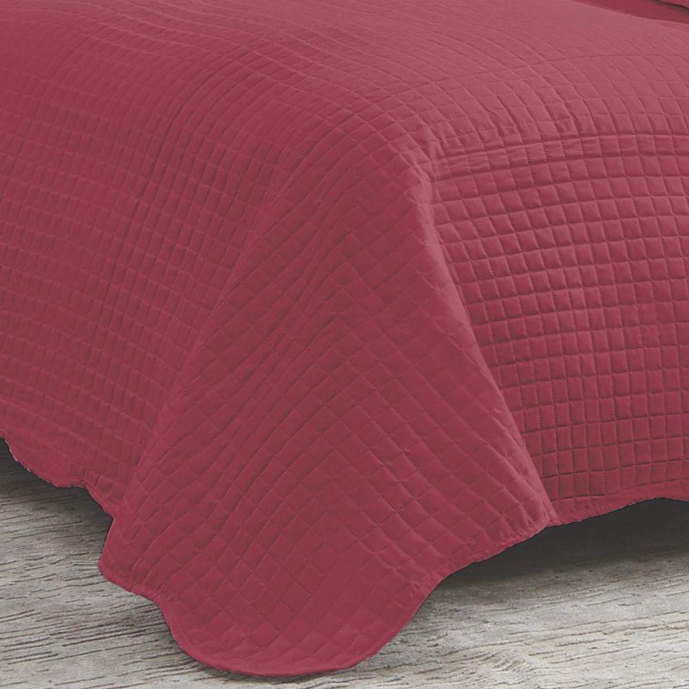 Kit Cobre Leito Casal Milão Liso + 2 Porta Travesseiros Geometrico Vermelho - 3