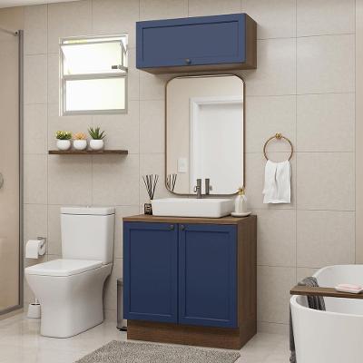 Conjunto Gabinete Para Banheiro 80cm 3 Portas Vik Madesa 02 Rustic-azul