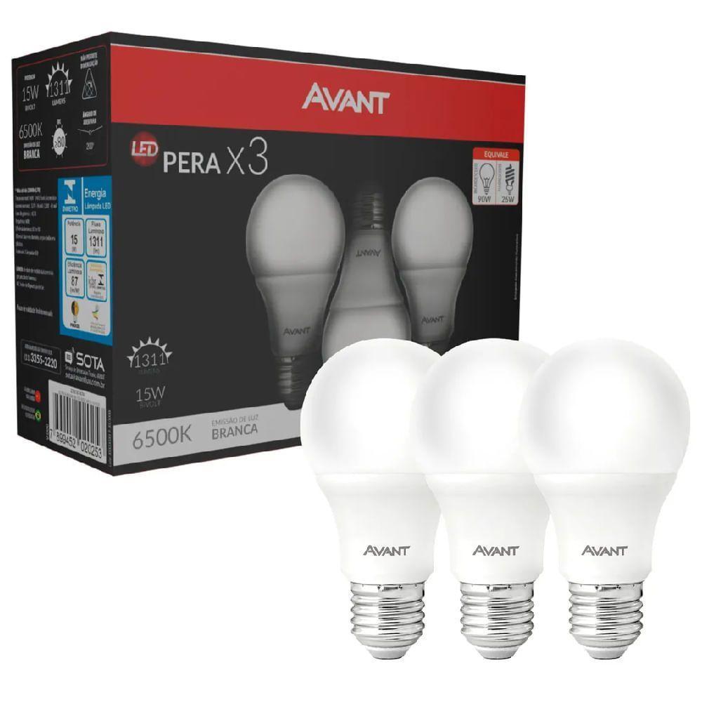 Lâmpada Pera Led Branca 6500k 15 Watts Bivolt Pack Com 3 Peças - 335441473 - Avant - 1