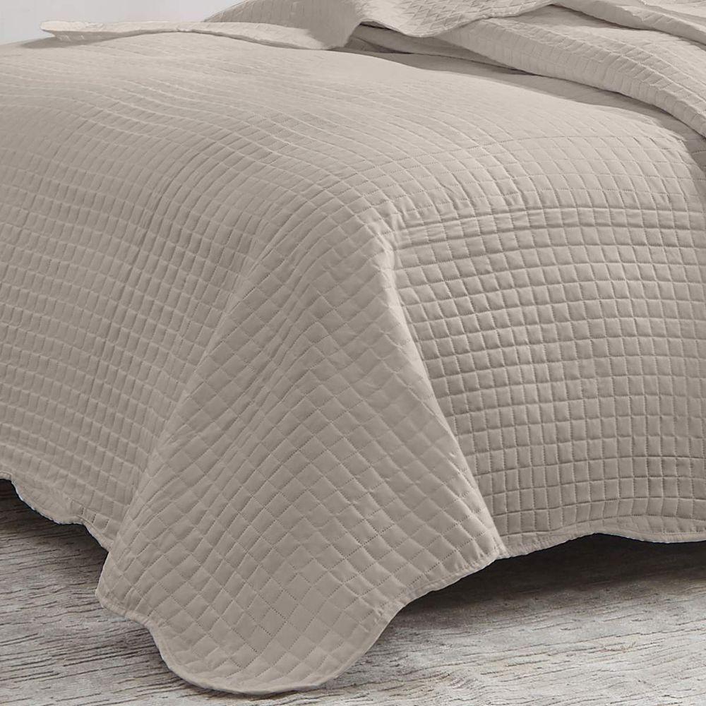 Kit Cobre Leito Casal Milão Liso + 2 Porta Travesseiros Geometrico Bege - 3