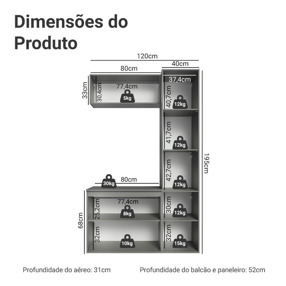 Conjunto Gabinete Suspenso Para Banheiro 120cm 5 Portas Nice Madesa 02 Cinza - 3