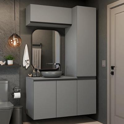 Conjunto Gabinete Suspenso Para Banheiro 120cm 5 Portas Nice Madesa 02 Cinza