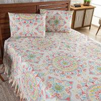 Kit Cobre Leito Colcha Bella Casal 3 Peças 400 Fios Estampado Com Babado - Mandala 3 - 100% Poliéster - 3