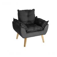 Kit 02 Poltrona Decorativa Confortável Com Puff Glamour Opala Com Pés Quadrado Preto - 3