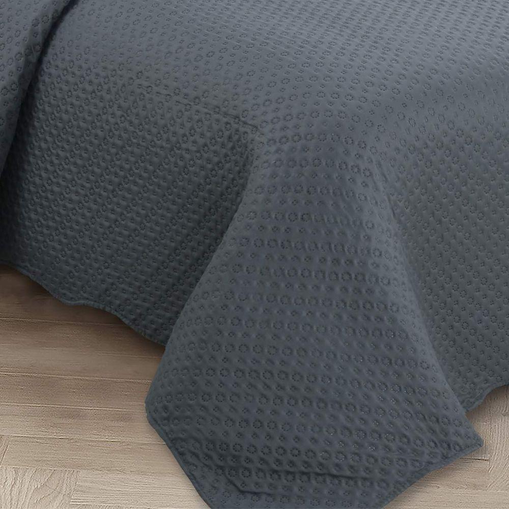 Kit Cobre Leito Casal Classic Liso Ultrasonic + 2 Porta-travesseiros Poá Chumbo - 3