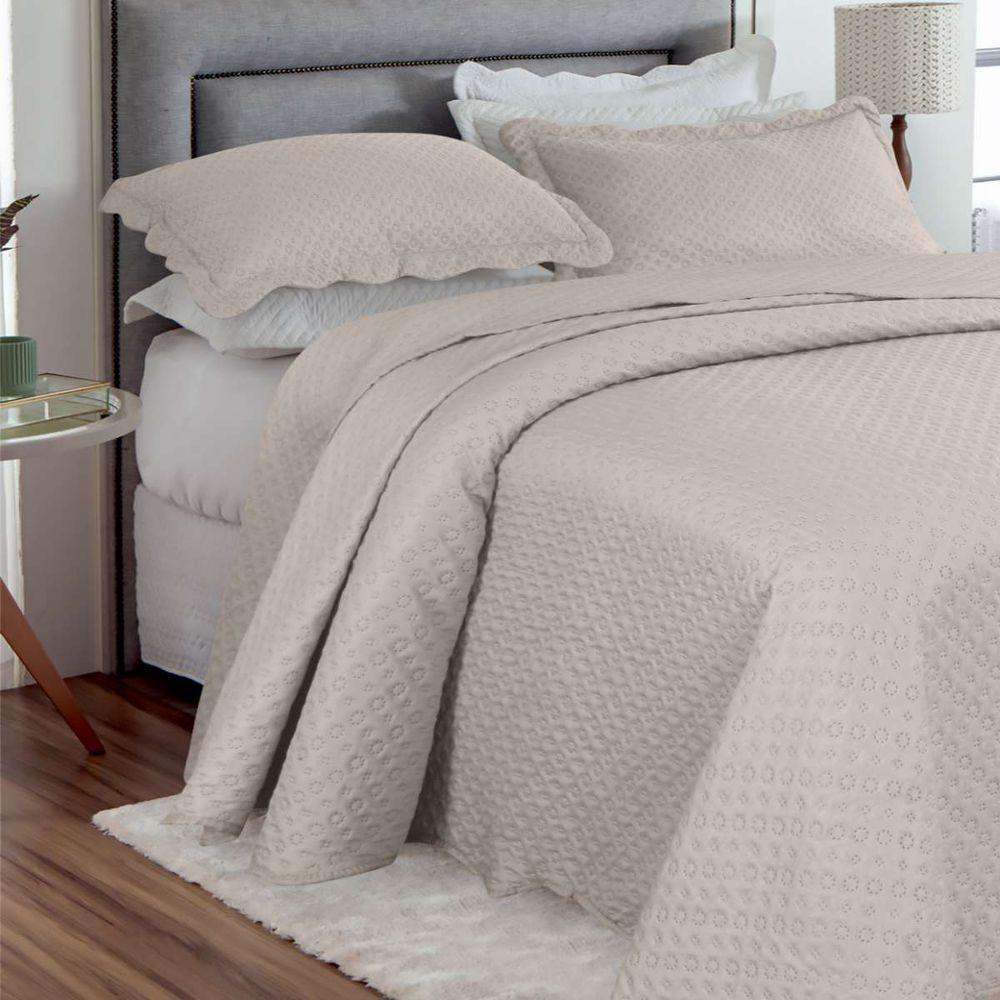 Kit Cobre Leito Casal Classic Liso Ultrasonic + 2 Porta-travesseiros Poá Gelo - 1