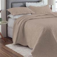 Kit Cobre Leito Casal Classic Liso Ultrasonic + 2 Porta-travesseiros Floral Bege - 1