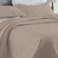 Kit Cobre Leito Casal Classic Liso Ultrasonic + 2 Porta-travesseiros Floral Bege - 2