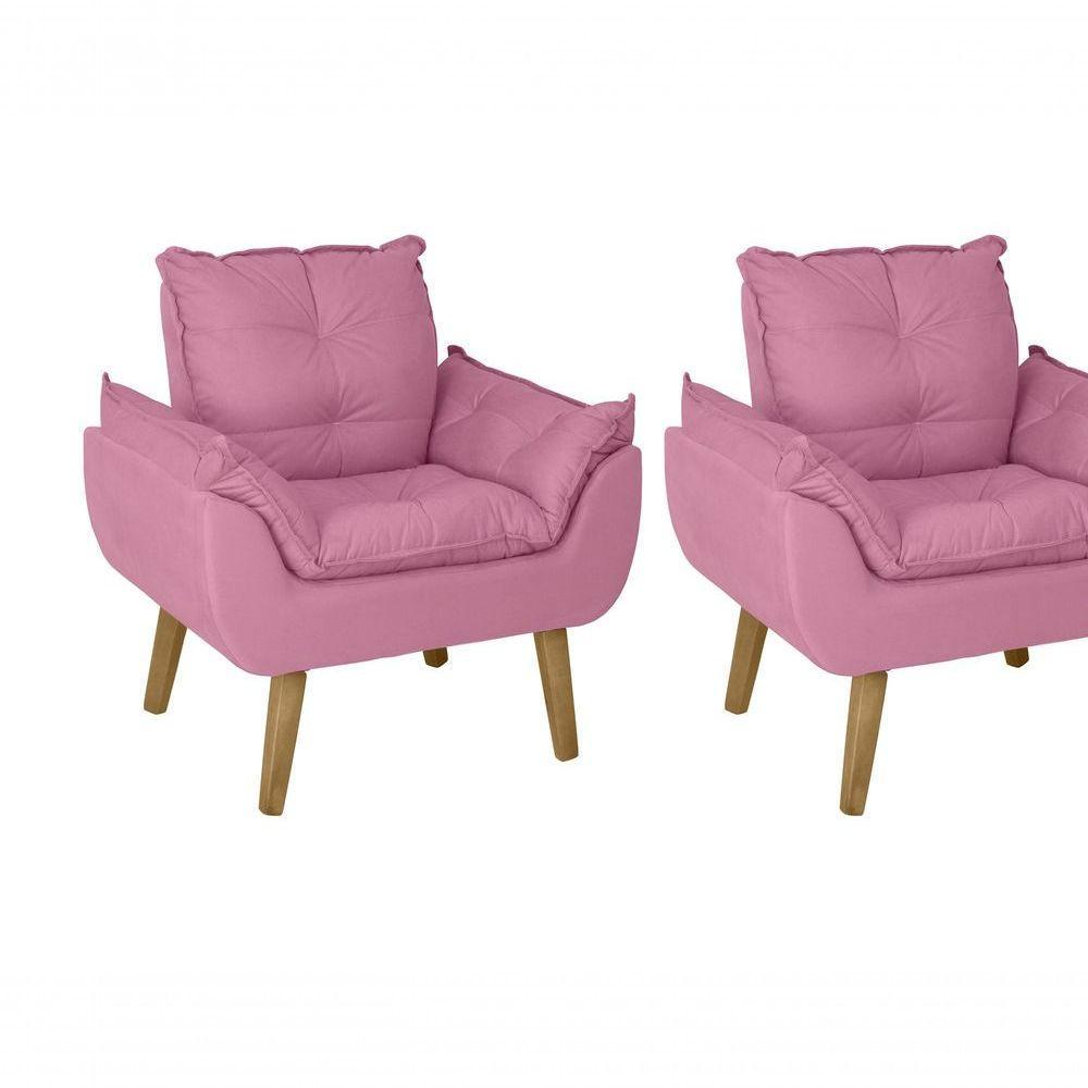 Kit 02 Poltrona Decorativa Confortável Com Puff Glamour Opala Com Pés Quadrado Rosê - 4