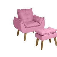 Kit 02 Poltrona Decorativa Confortável Com Puff Glamour Opala Com Pés Quadrado Rosê - 2