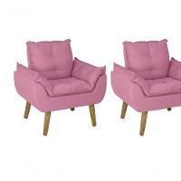 Kit 02 Poltrona Decorativa Confortável Com Puff Glamour Opala Com Pés Quadrado Rosê - 4