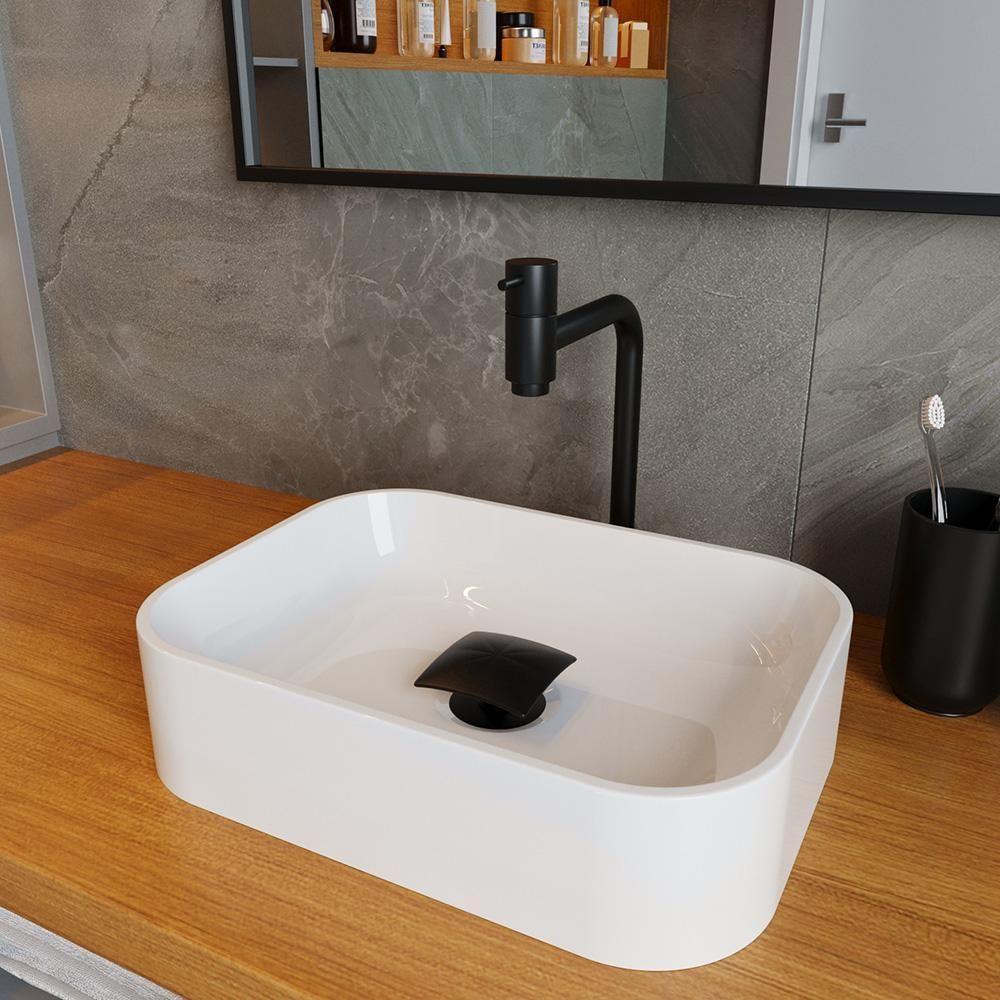 Cuba Pia Banheiro Oxford Torneira Inox Valvula Click Black Branco Brilho - 2