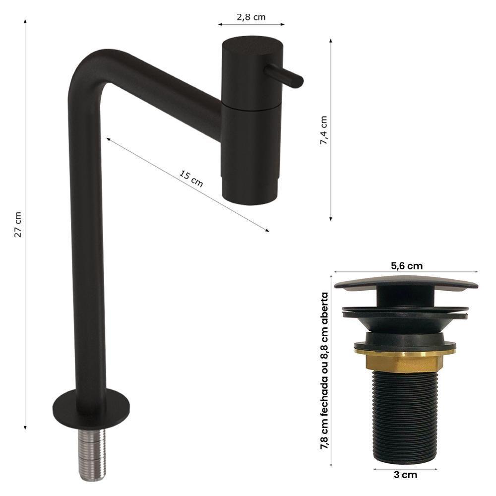 Cuba Pia Banheiro Oxford Torneira Inox Valvula Click Black Branco Brilho - 4