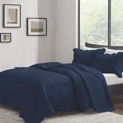 Kit Cobre Leito Casal Milão Liso + 2 Porta Travesseiros Geometrico Marinho