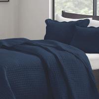 Kit Cobre Leito Casal Milão Liso + 2 Porta Travesseiros Geometrico Marinho - 2